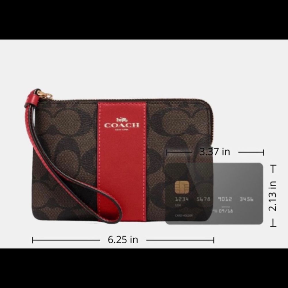 Coach Zip Wristlet with red strap - Picture 2 of 9
